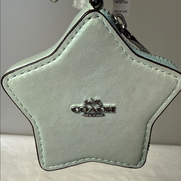 Coach Star Bag Charm Keychain Mint Green Leather NWT 3.5"x3" - Picture 2 of 5